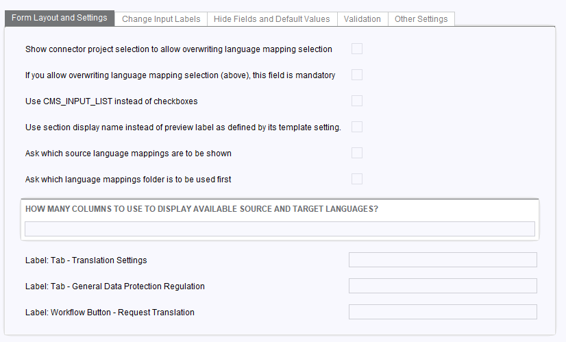 Form layout and settings
