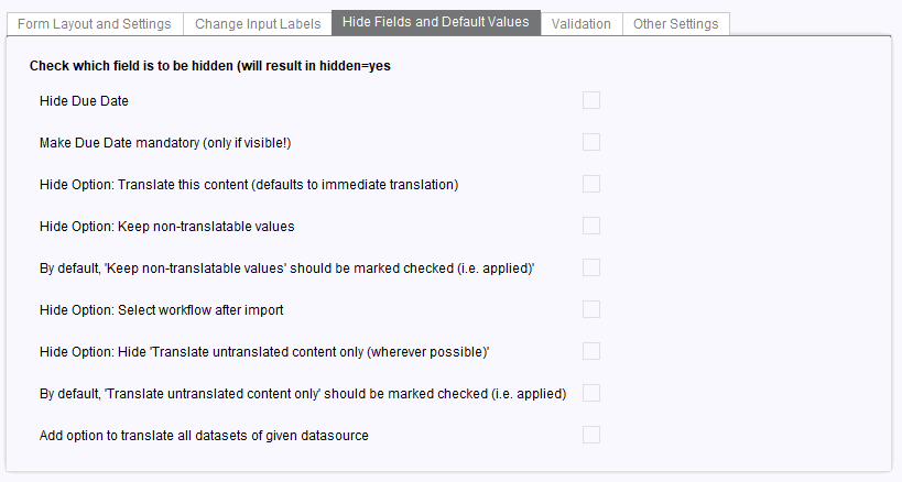 Hide fields and default labels